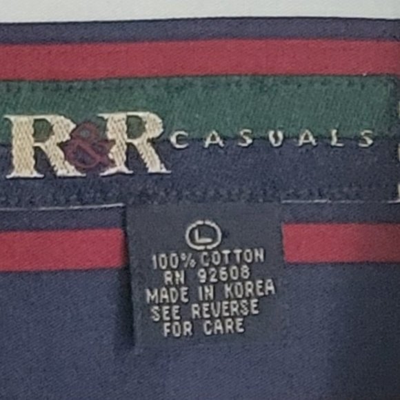 💚R&R Casual L Shirt Striped Navy Red White - Picture 4 of 6